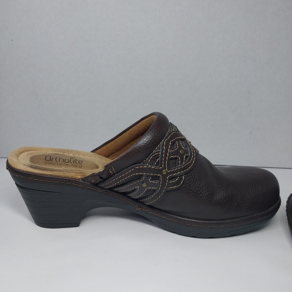 Croft & Barrow Ortholite Damebrown Sz 7 M Faux Leather Brown Slip on Clog Shoes - Picture 9 of 12